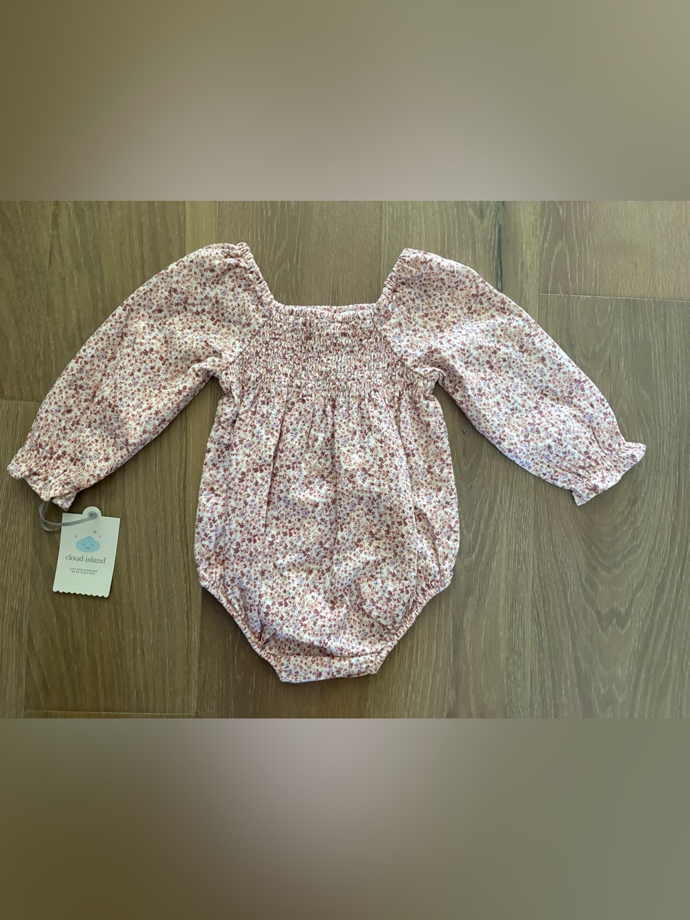 NWT Baby Girls Pink Floral Smocked Bubble Romper, Size 12 months